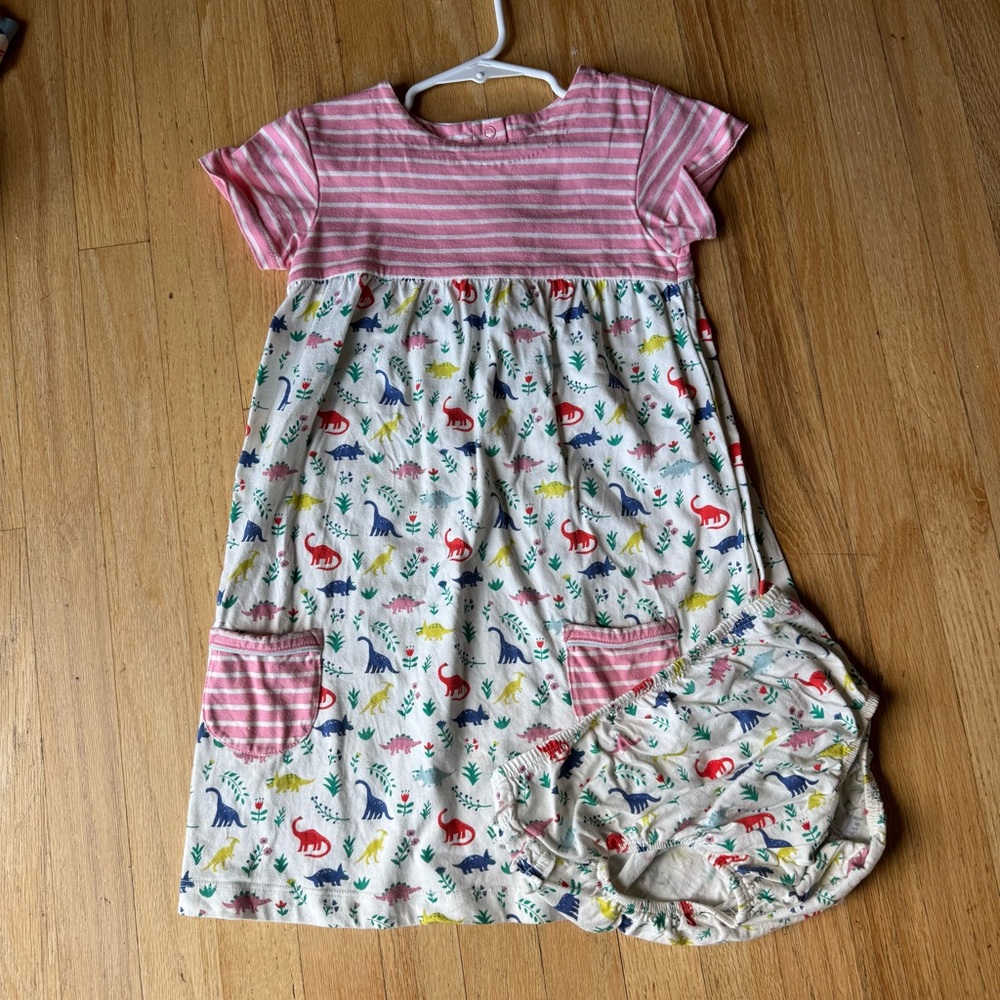 MB Pink and White Dinosaur Print Dress with matching Bloomers